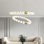 Acrylic Pearl Chandelier in Brass – Modern LED Pendant for Dining Room and Living Room