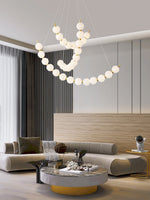 Acrylic Pearl Chandelier in Brass – Modern LED Pendant for Dining Room and Living Room