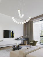 Acrylic Pearl Chandelier in Brass – Modern LED Pendant for Dining Room and Living Room