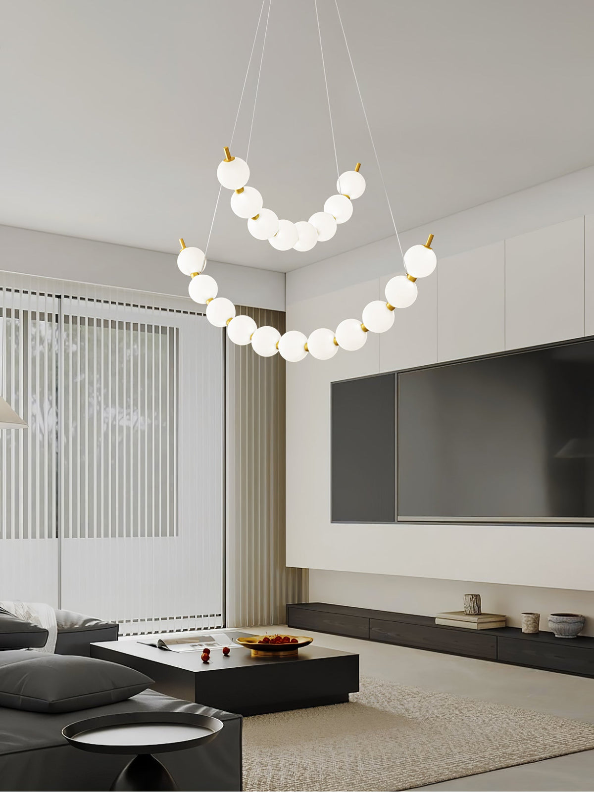Acrylic Pearl Chandelier in Brass – Modern LED Pendant for Dining Room and Living Room