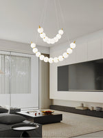 Acrylic Pearl Chandelier in Brass – Modern LED Pendant for Dining Room and Living Room