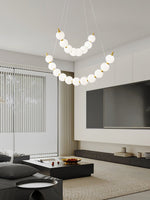Acrylic Pearl Chandelier in Brass – Modern LED Pendant for Dining Room and Living Room