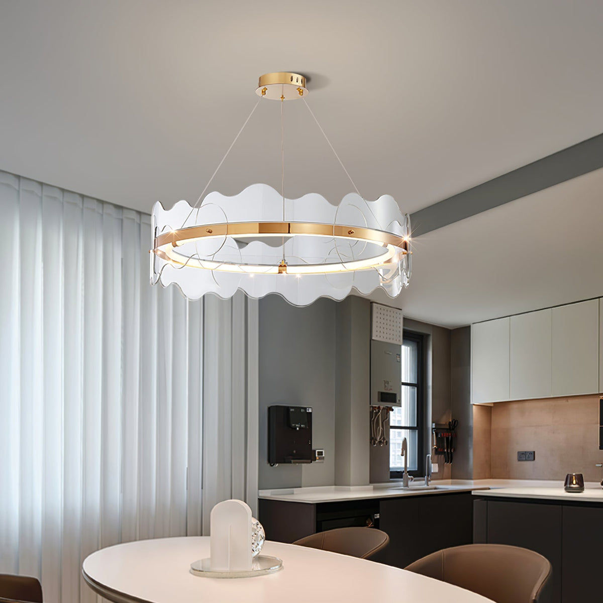 Acrylic Wave Chandelier Modern LED Pendant Light for Dining Room and Living Room