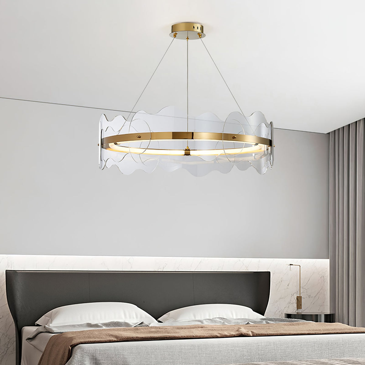 Acrylic Wave Chandelier Modern LED Pendant Light for Dining Room and Living Room