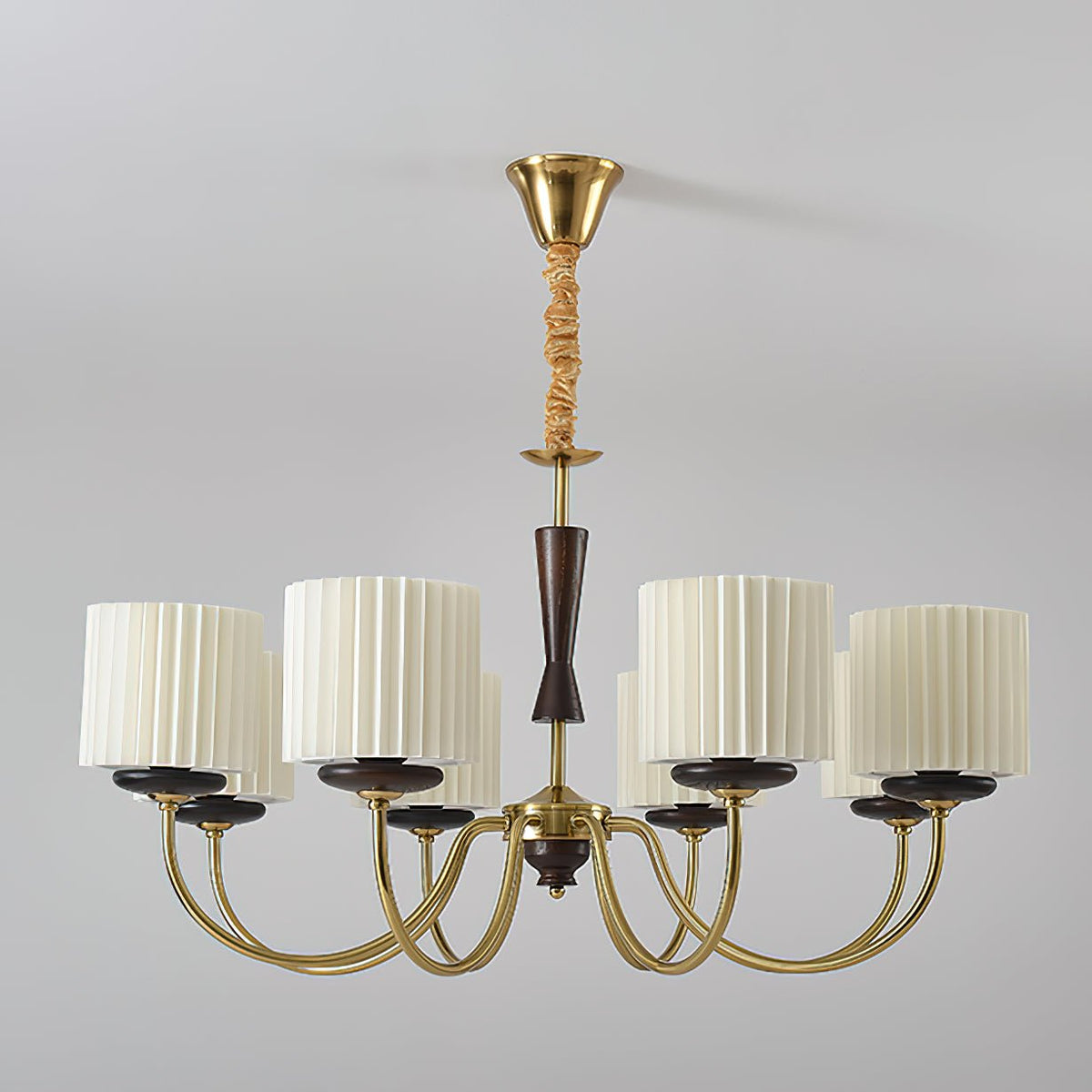 Acurt Chandelier — Walnut & Copper Pleated Pendant Light