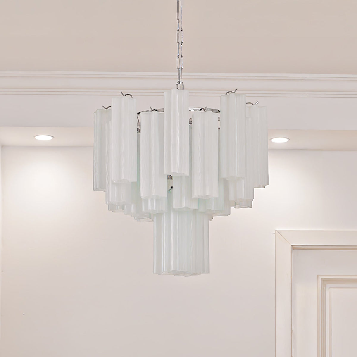 Aveline Modern Glass Chandelier with Nickel Frame
