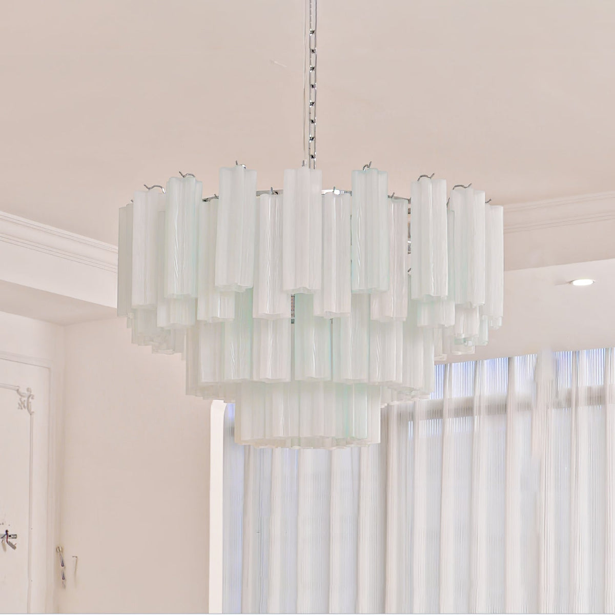 Aveline Modern Glass Chandelier with Nickel Frame
