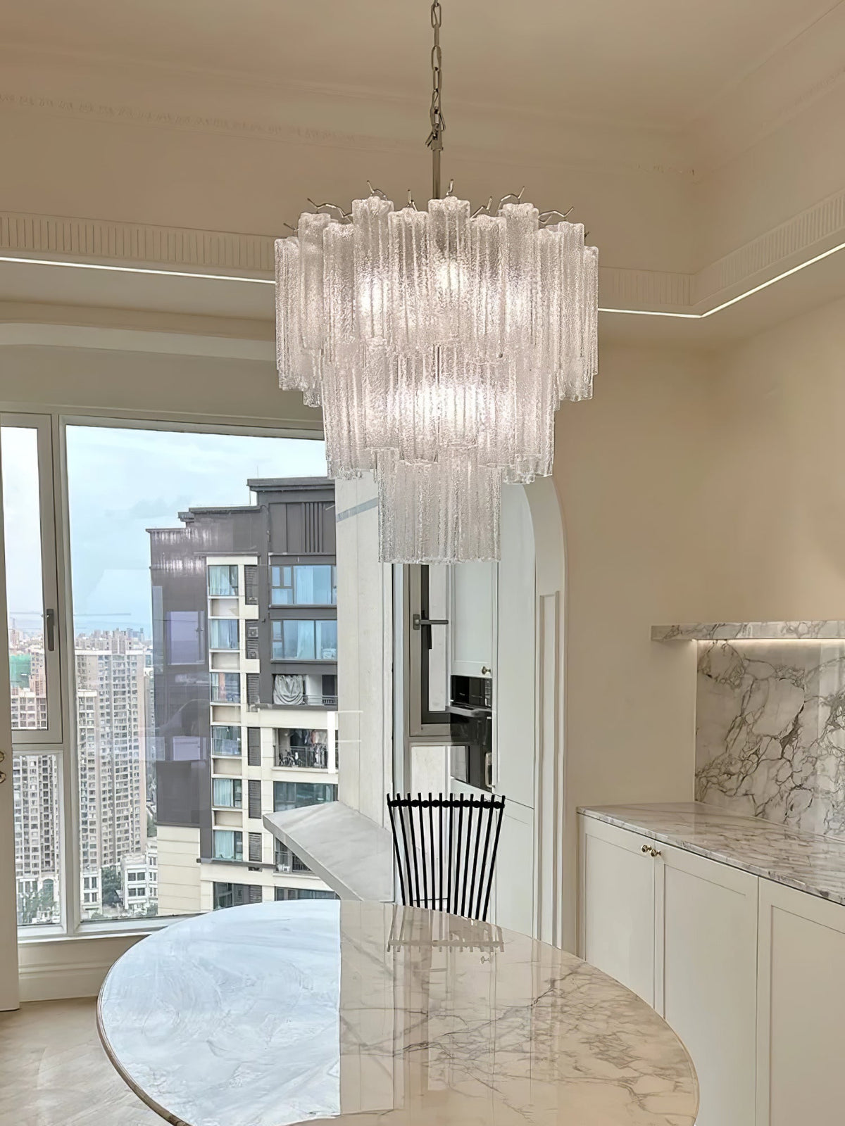 Aveline Modern Glass Chandelier with Nickel Frame