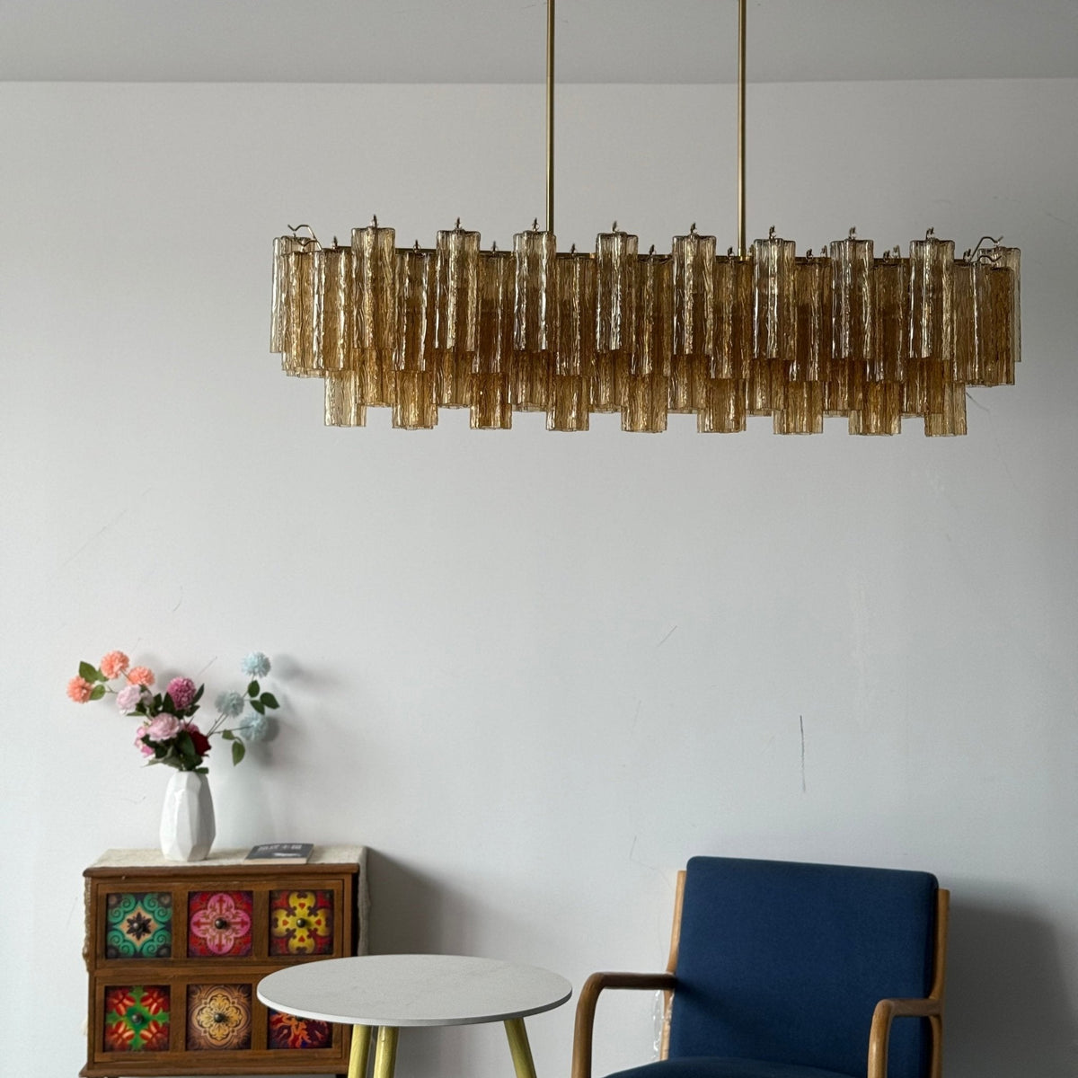 Eloria Glass Linear Chandelier – Modern Fluted Glass Pendant Light