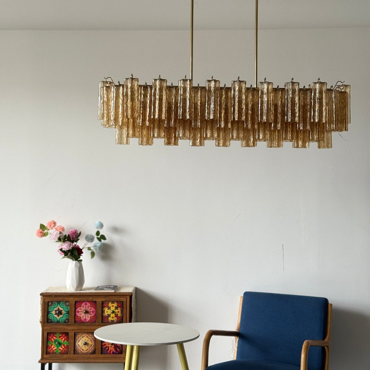 Eloria Glass Linear Chandelier – Modern Fluted Glass Pendant Light