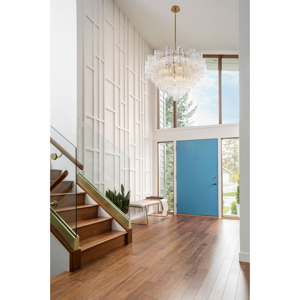 Eloria Glass Chandelier – Modern Fluted Glass Pendant Light, Gold Finish