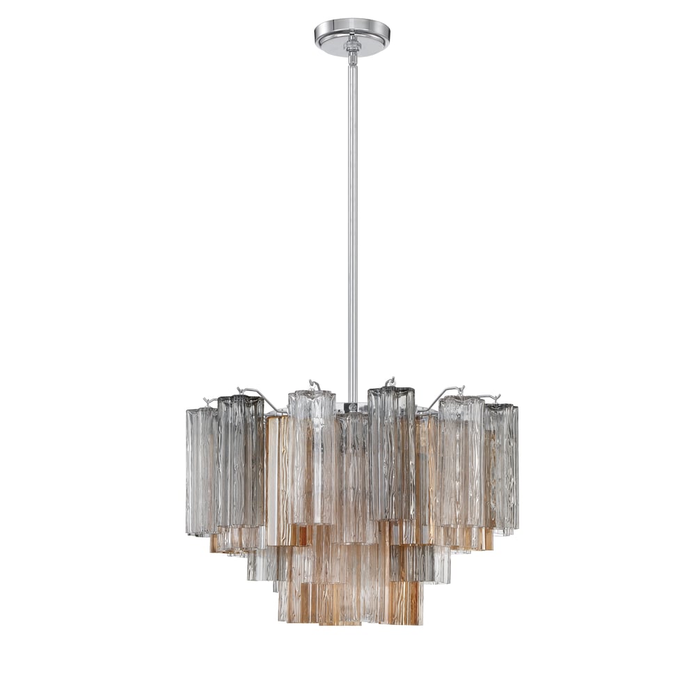 Eloria Glass Chandelier – Modern Fluted Glass Pendant Light, Gold Finish