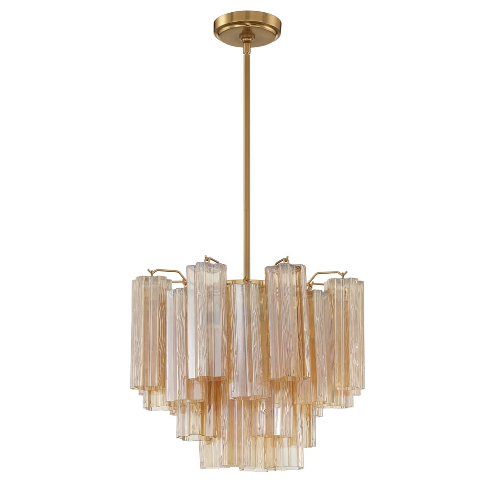 Eloria Glass Chandelier – Modern Fluted Glass Pendant Light, Gold Finish