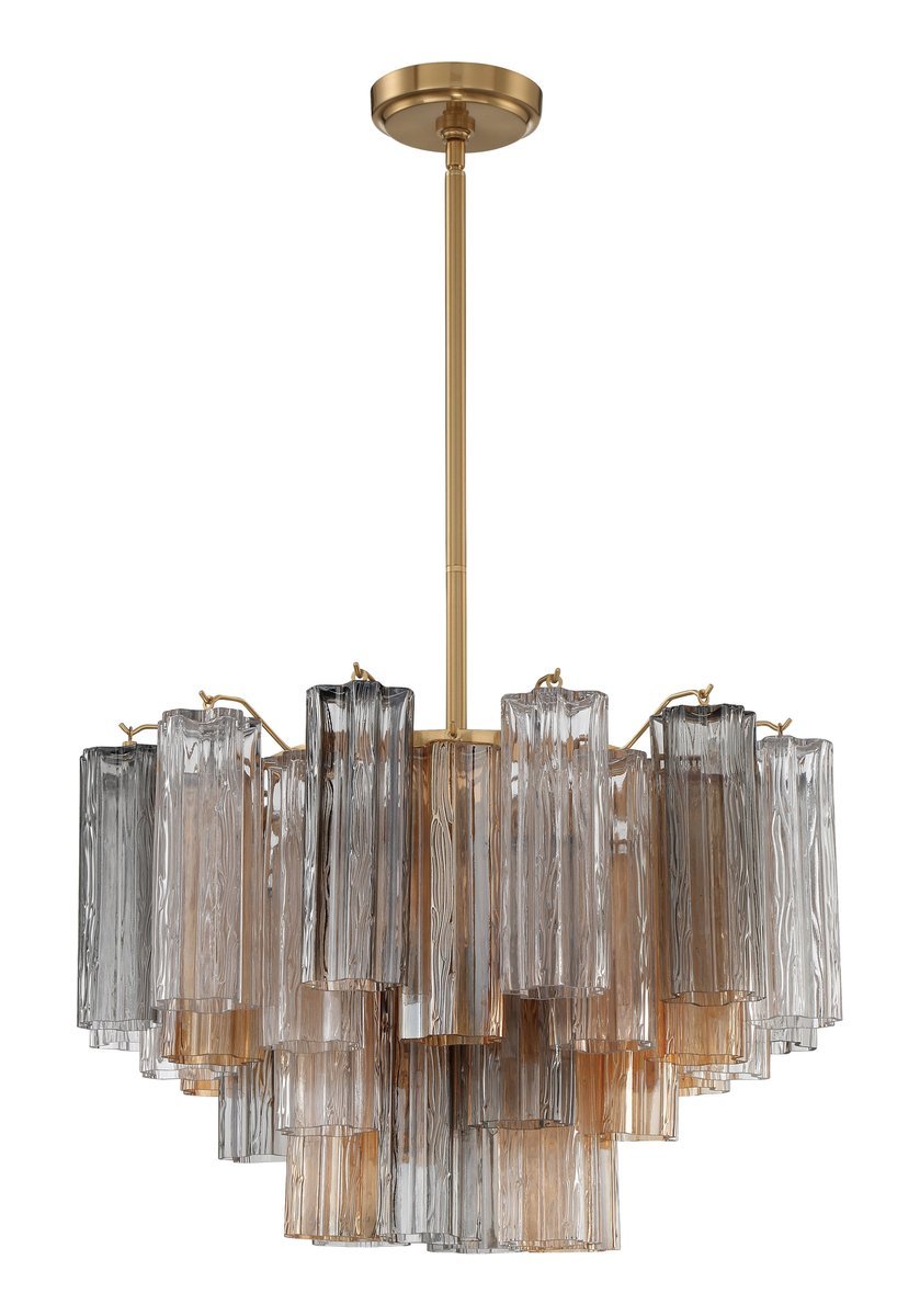 Eloria Glass Chandelier – Modern Fluted Glass Pendant Light, Gold Finish