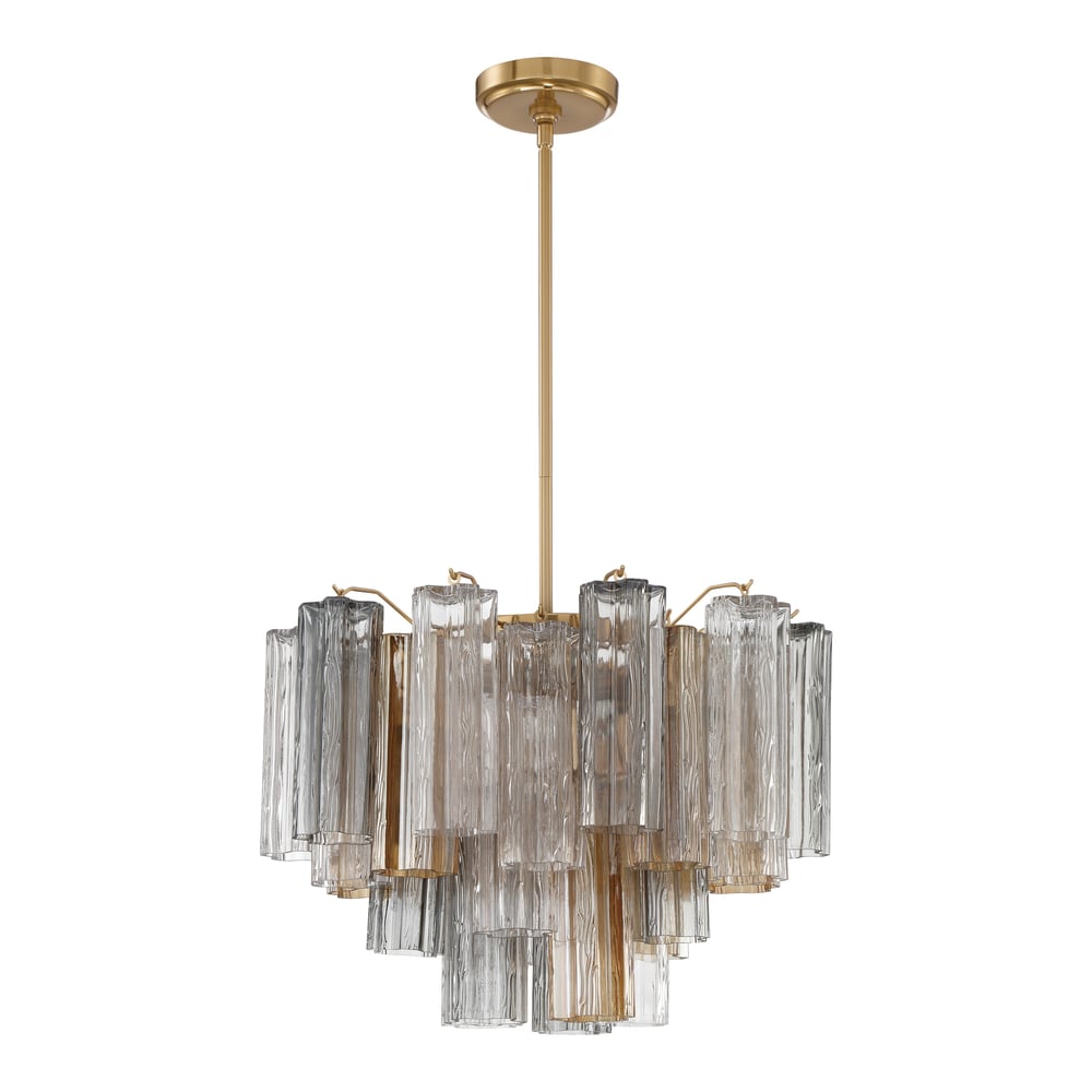 Eloria Glass Chandelier – Modern Fluted Glass Pendant Light, Gold Finish