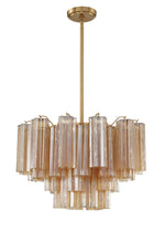 Eloria Glass Chandelier – Modern Fluted Glass Pendant Light, Gold Finish