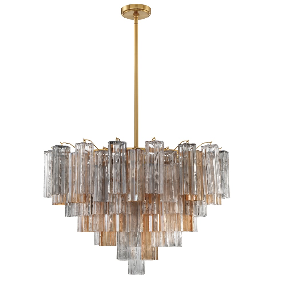 Eloria Glass Chandelier – Modern Fluted Glass Pendant Light, Gold Finish
