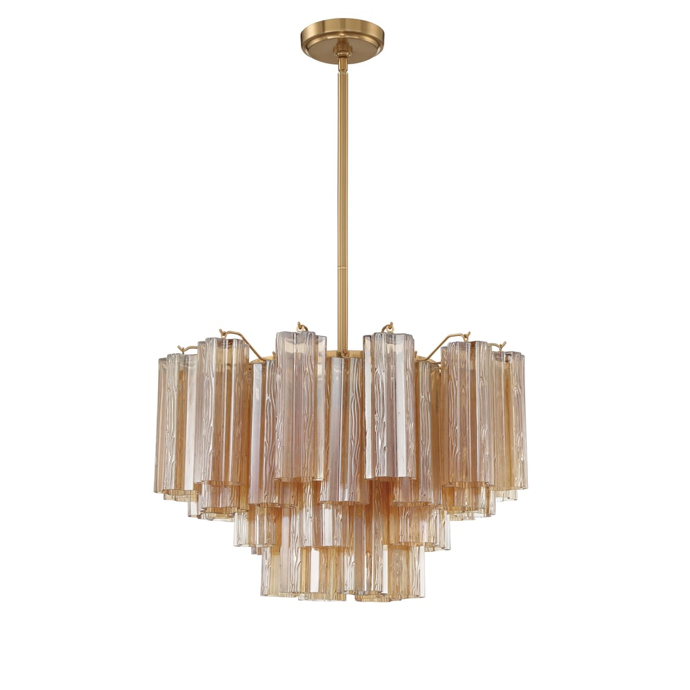 Eloria Glass Chandelier – Modern Fluted Glass Pendant Light, Gold Finish