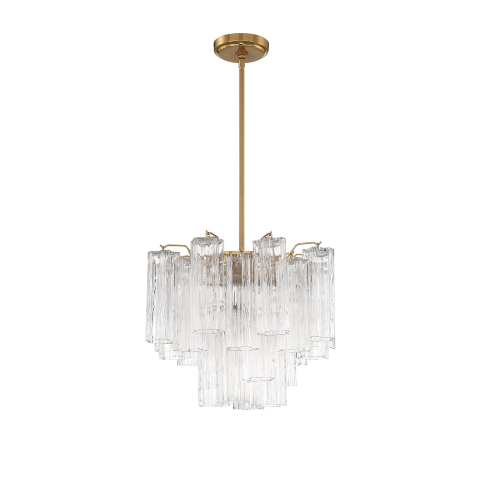 Eloria Glass Chandelier – Modern Fluted Glass Pendant Light, Gold Finish
