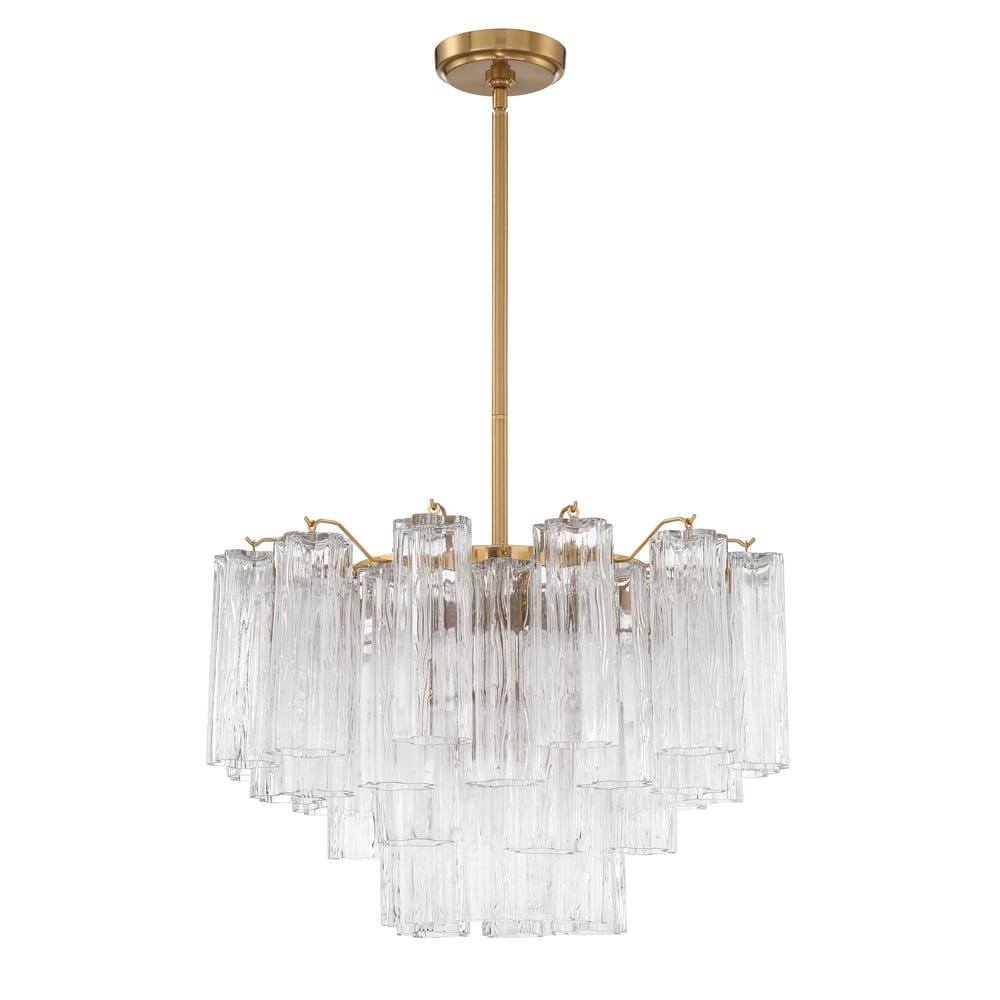 Eloria Glass Chandelier – Modern Fluted Glass Pendant Light, Gold Finish