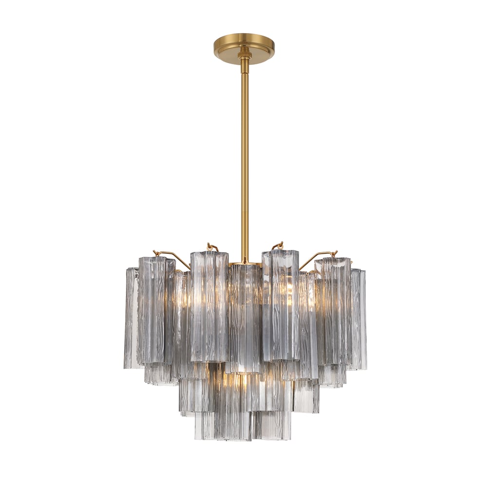 Eloria Glass Chandelier – Modern Fluted Glass Pendant Light, Gold Finish