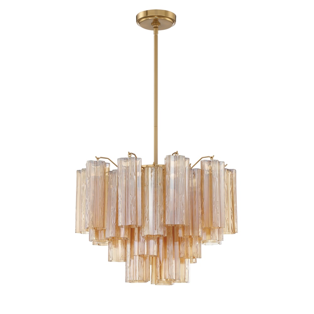 Eloria Glass Chandelier – Modern Fluted Glass Pendant Light, Gold Finish