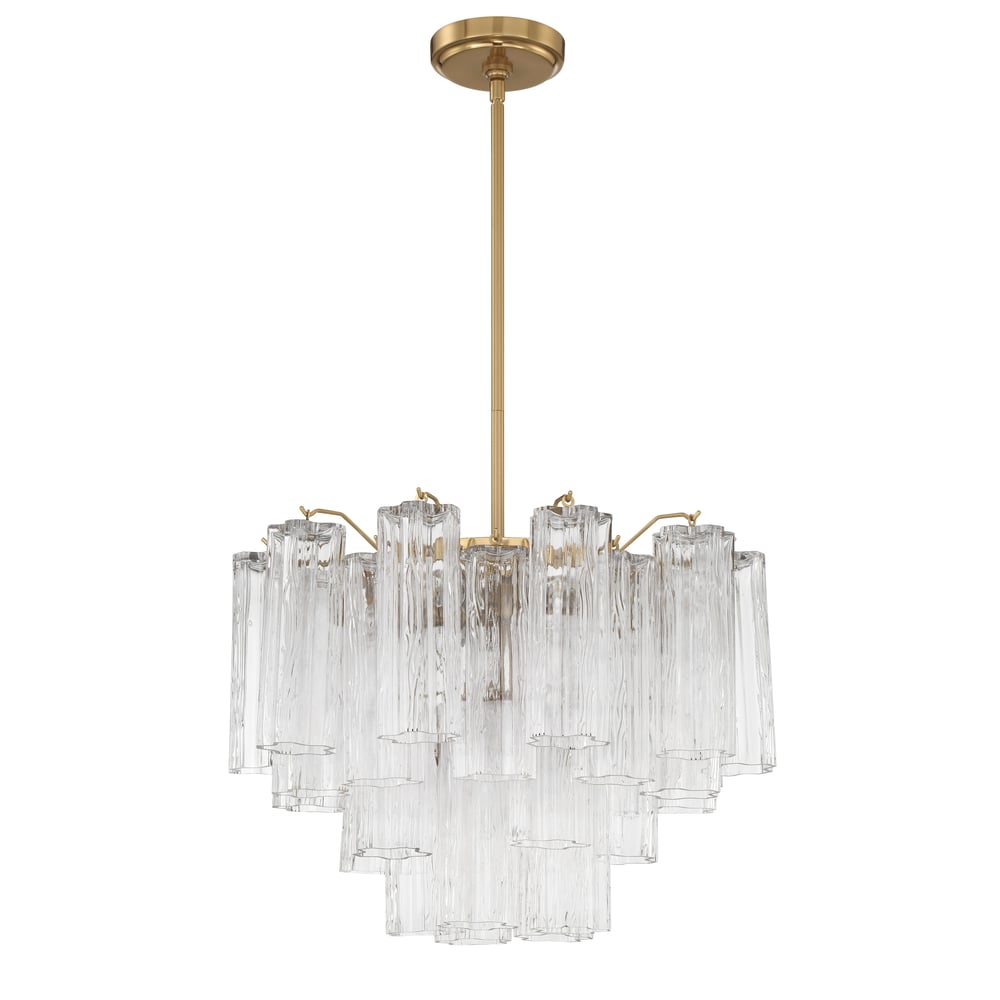 Eloria Glass Chandelier – Modern Fluted Glass Pendant Light, Gold Finish