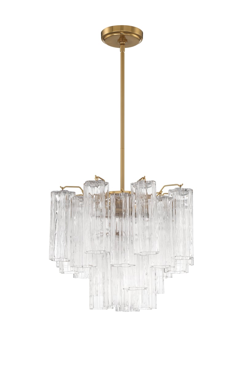 Eloria Glass Chandelier – Modern Fluted Glass Pendant Light, Gold Finish