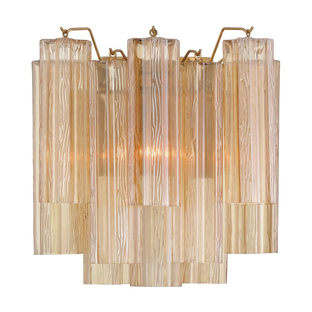 Eloria Glass Wall Sconce — Tiered Fluted Glass, Gold Frame