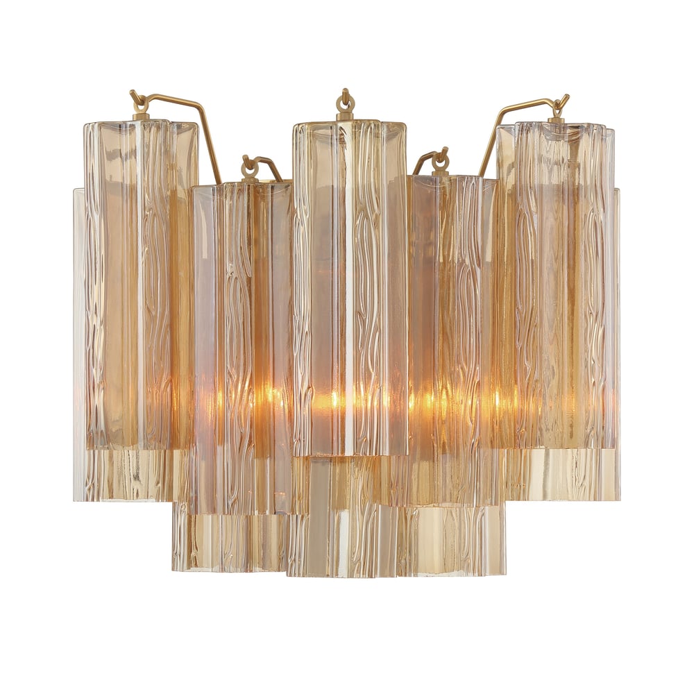 Eloria Glass Wall Sconce — Tiered Fluted Glass, Gold Frame