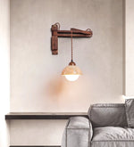 Travertine Dome Wall Sconce with Adjustable Walnut Arm