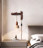 Travertine Dome Wall Sconce with Adjustable Walnut Arm