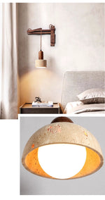 Travertine Dome Wall Sconce with Adjustable Walnut Arm