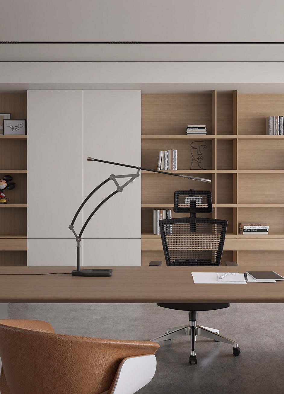 Sculptural Articulated LED Wall Lamp in Nickel with Leather Accent