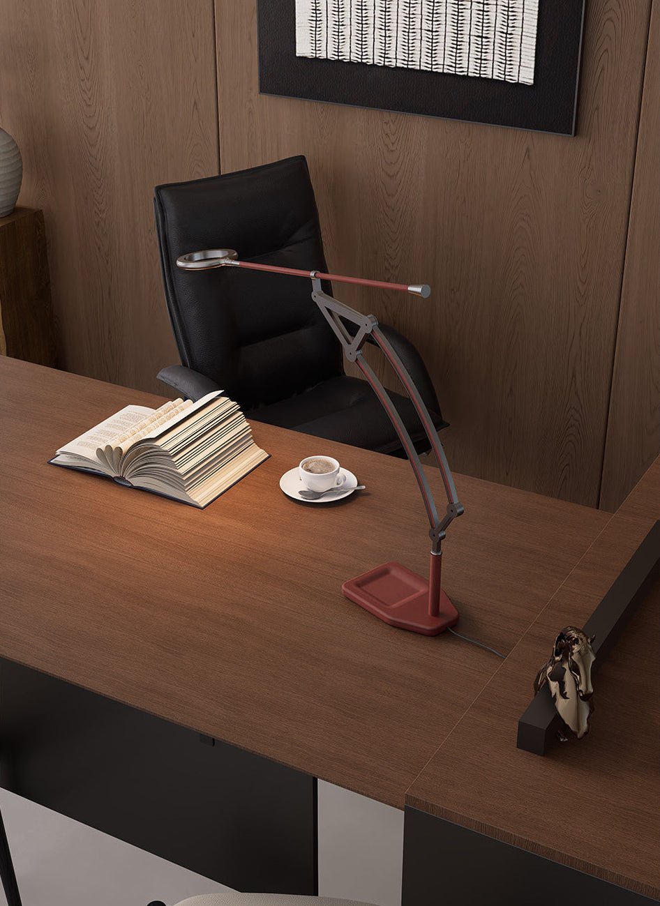 Sculptural Articulated LED Wall Lamp in Nickel with Leather Accent