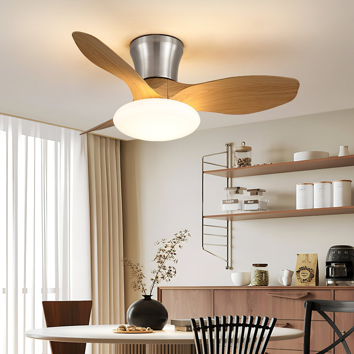 Aeris Curve Ceiling Fan with Integrated LED Light in Walnut Finish