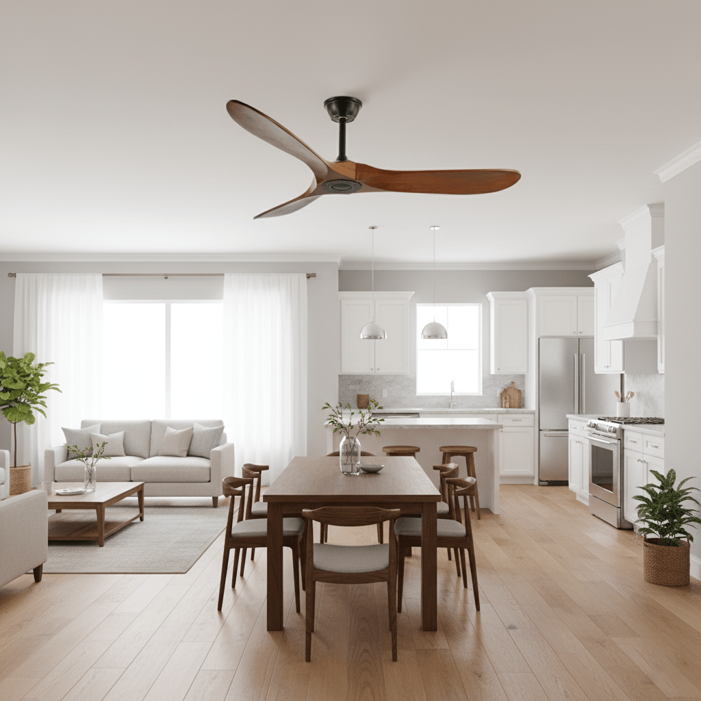 Aero Breeze Ceiling Fan — Sculpted Wood Blades & Whisper-Quiet DC Motor