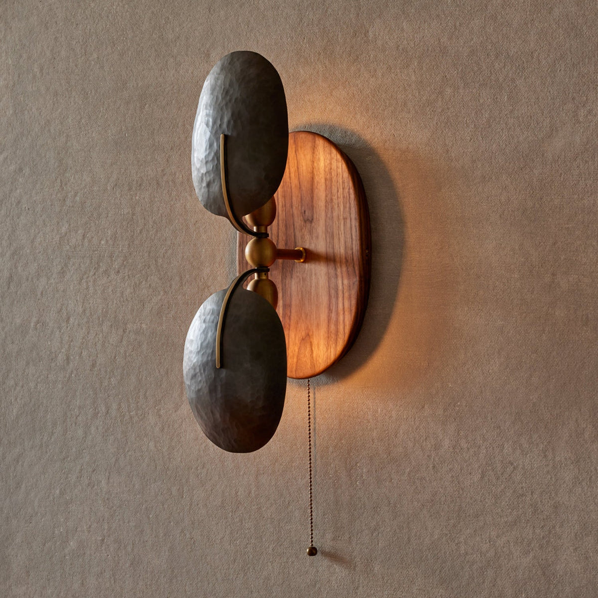 Aero Fan Wall Sconce – Hand-Forged Metal & Walnut Wall Light