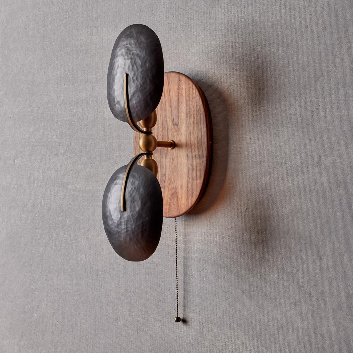 Aero Fan Wall Sconce – Hand-Forged Metal & Walnut Wall Light