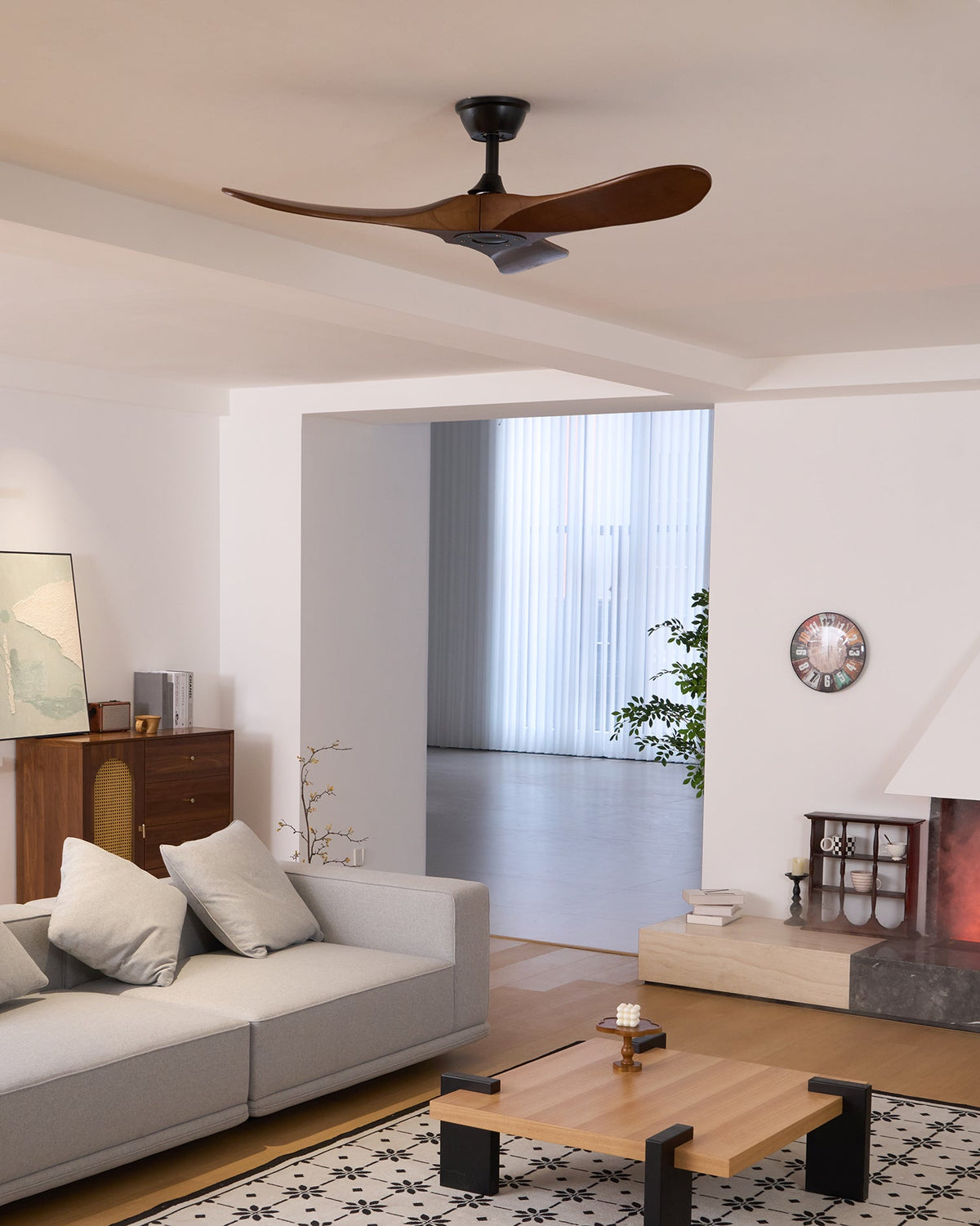 Aero Breeze Ceiling Fan — Sculpted Wood Blades & Whisper-Quiet DC Motor