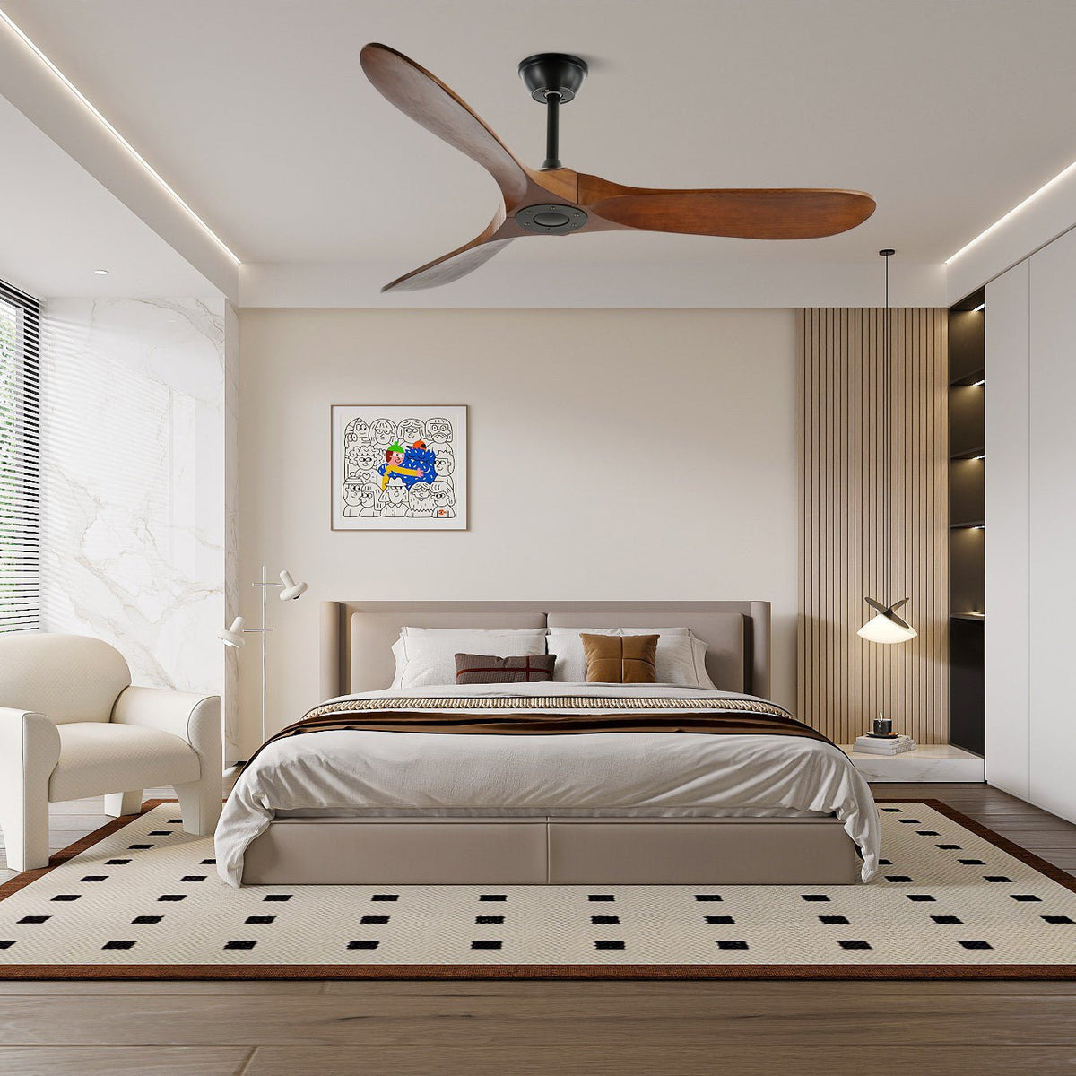 Aero Breeze Ceiling Fan — Sculpted Wood Blades & Whisper-Quiet DC Motor