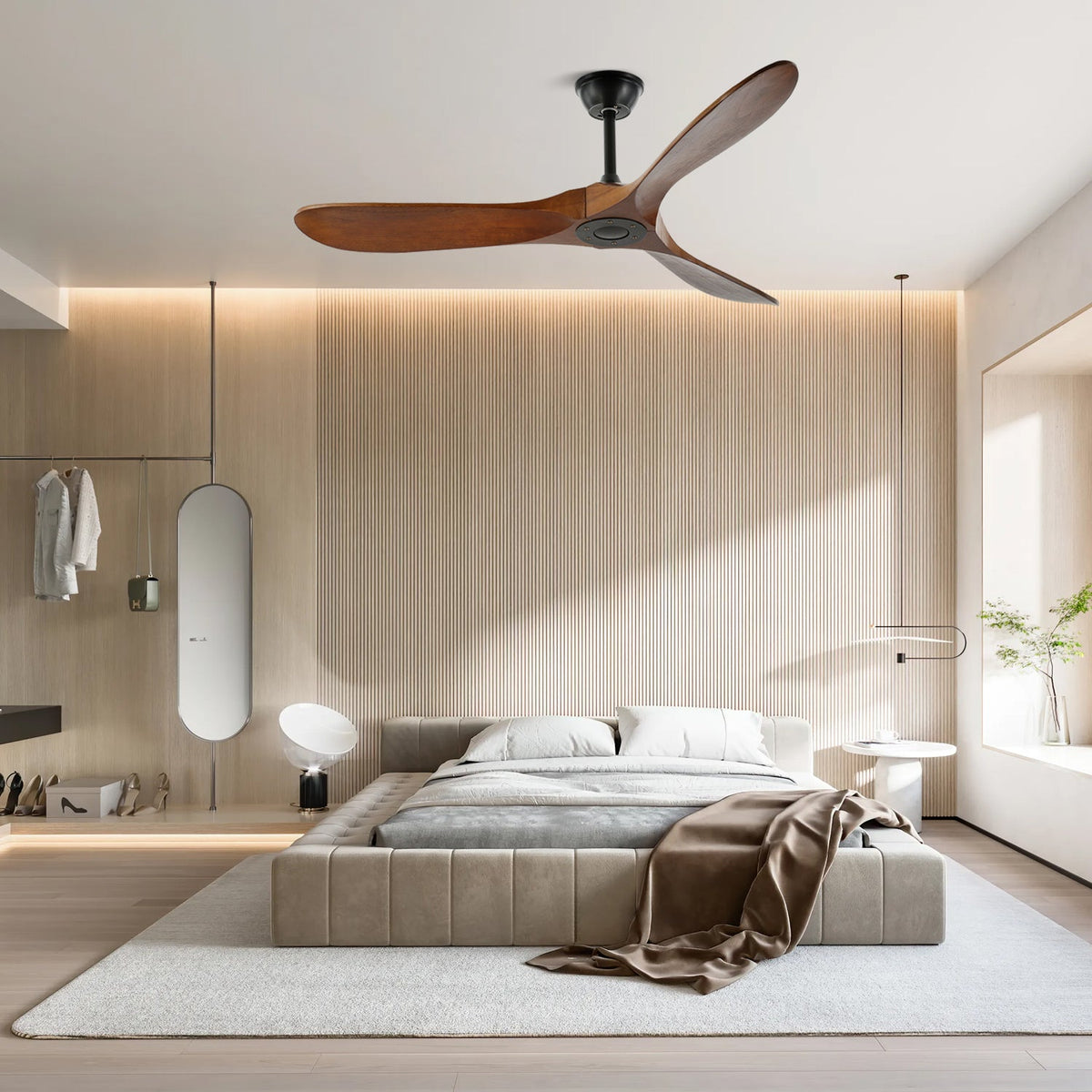 Aero Breeze Ceiling Fan — Sculpted Wood Blades & Whisper-Quiet DC Motor