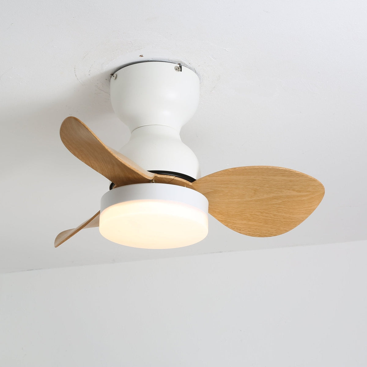 Aeroleaf Flush Mount Ceiling Fan Light with LED and Wood Blades