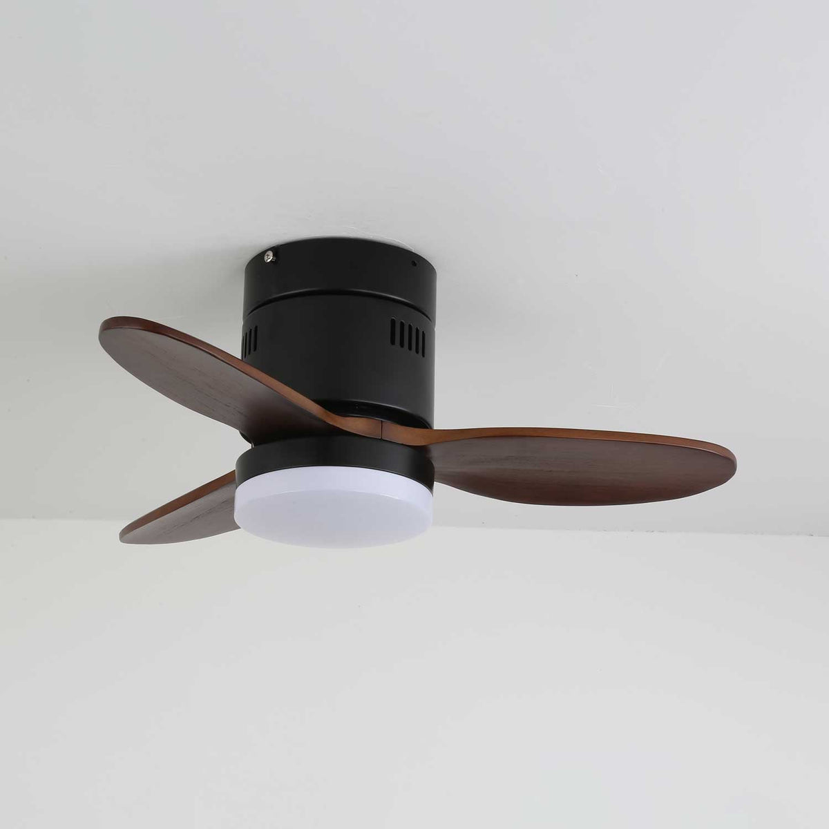 AeroLuxe Modern Ceiling Fan with LED Light, Walnut & Nickel