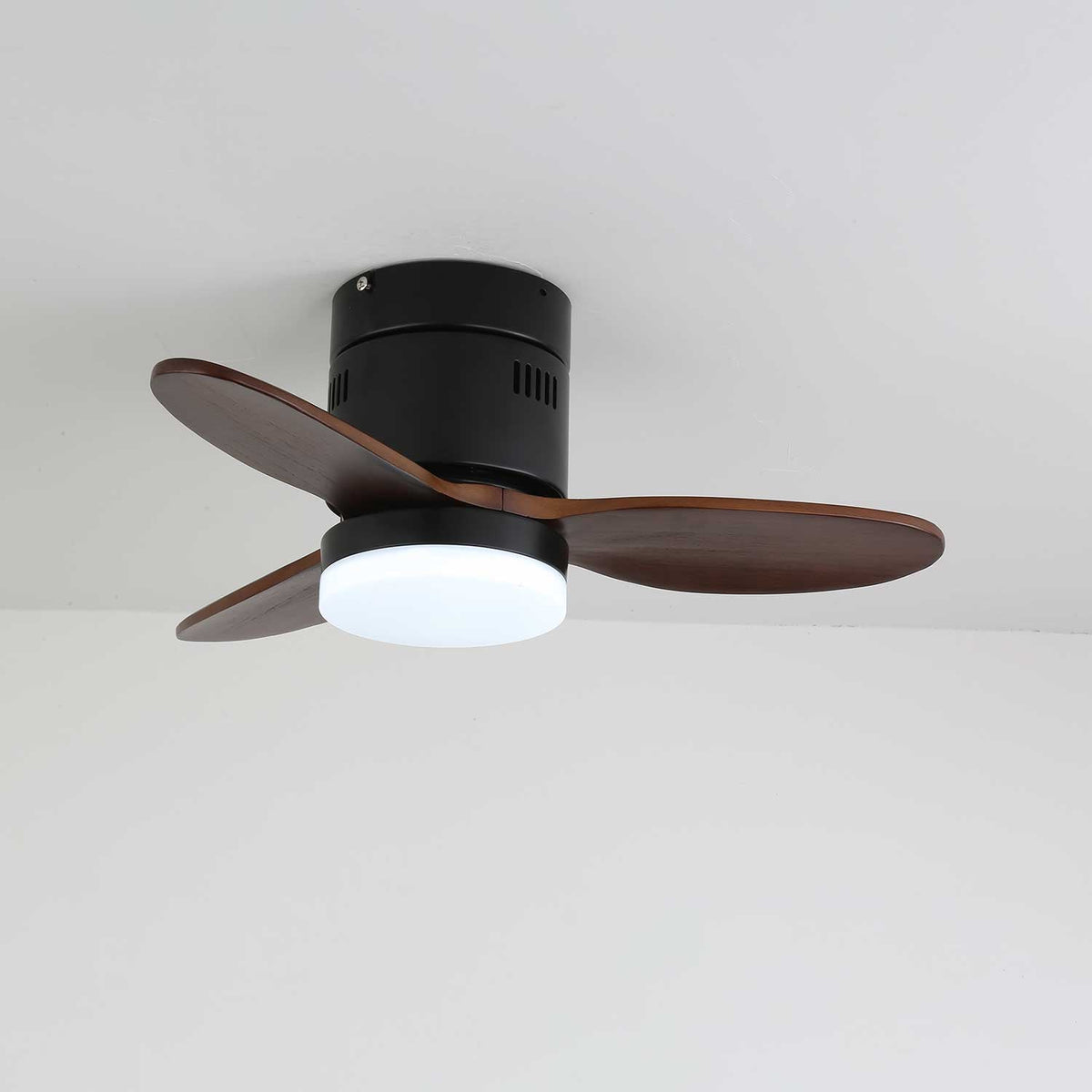 AeroLuxe Modern Ceiling Fan with LED Light, Walnut & Nickel