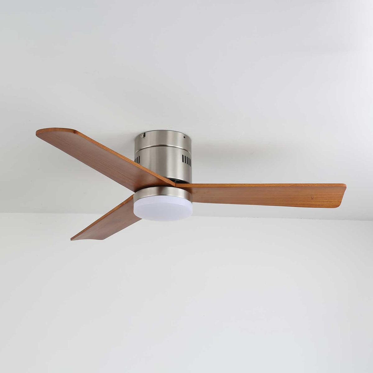 AeroLuxe Modern Ceiling Fan with LED Light, Walnut & Nickel