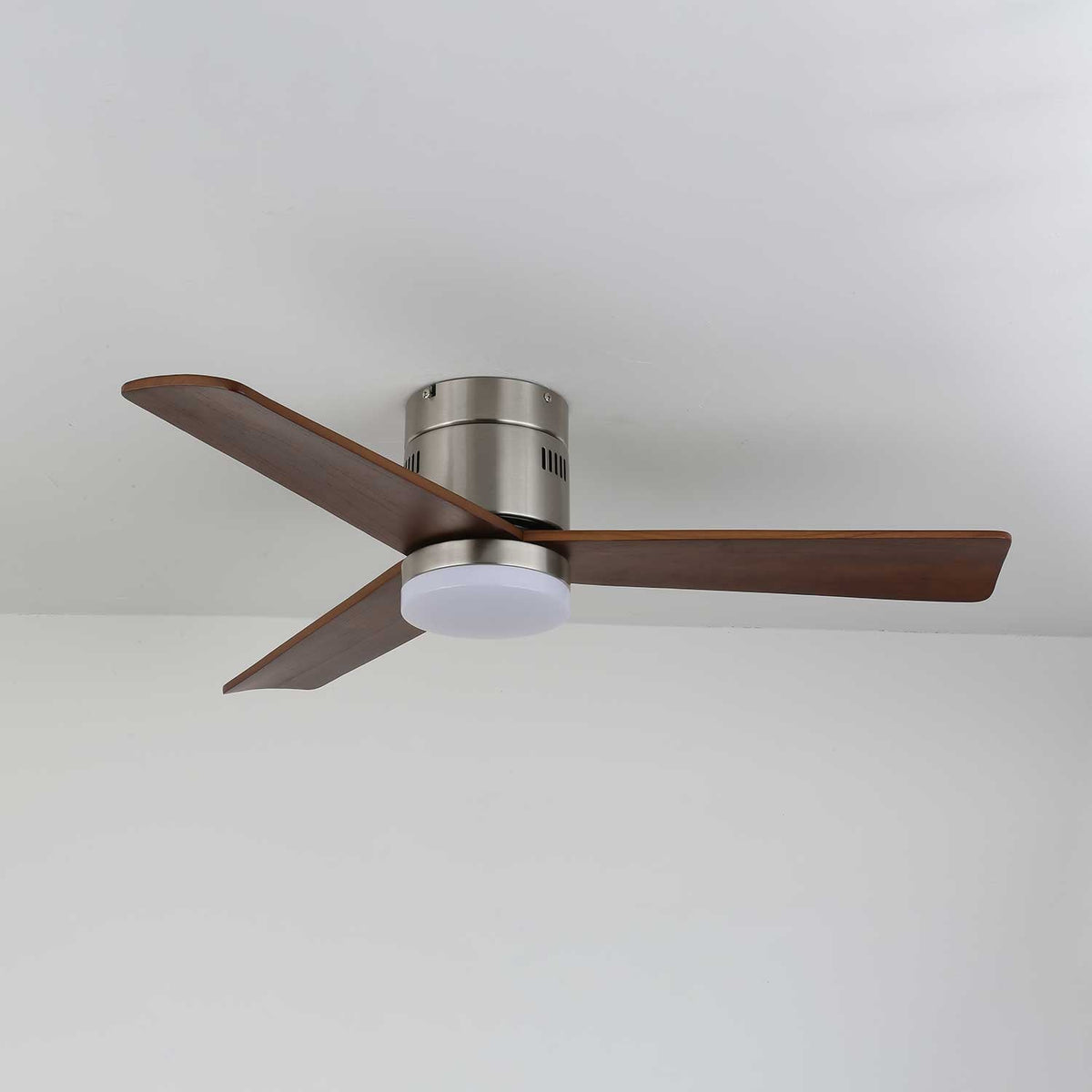 AeroLuxe Modern Ceiling Fan with LED Light, Walnut & Nickel