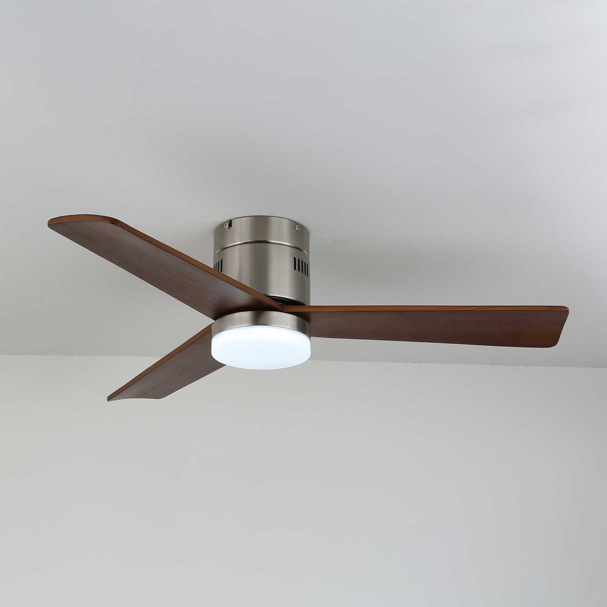 AeroLuxe Modern Ceiling Fan with LED Light, Walnut & Nickel