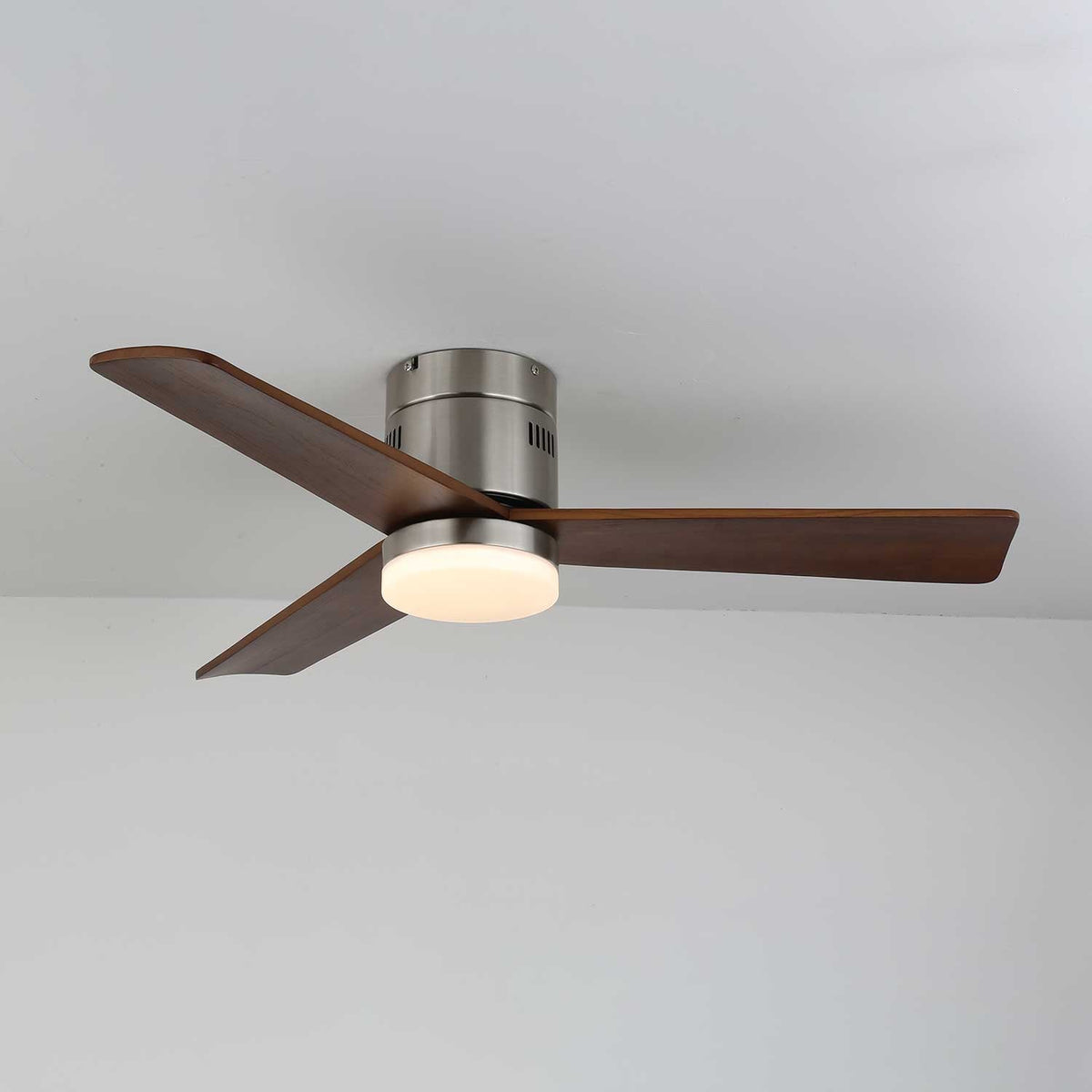 AeroLuxe Modern Ceiling Fan with LED Light, Walnut & Nickel