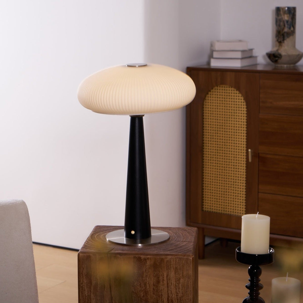 Aeruno Fluted Glass LED Table Lamp with Touch Dimming, Modern Sculptural Design